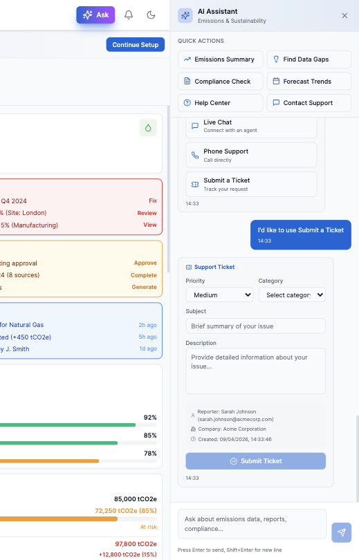 AI quick actions and support